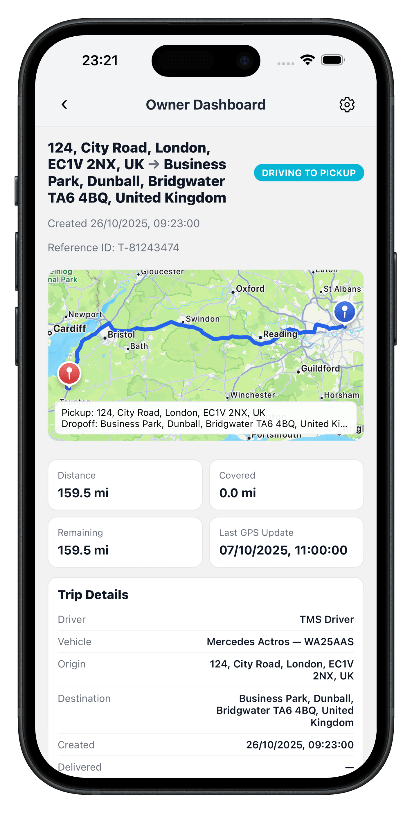 Averion TMS mobile app for drivers